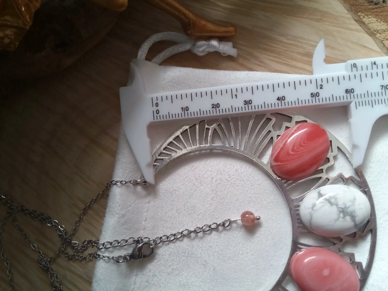 Collier argenté pierres howlite et agate – photo 4